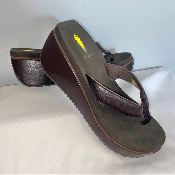 Volatile Chocolate Brown Wedge Flip Flops